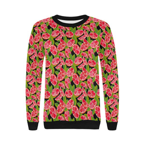 Grapefruit Leaves Pattern Women's Crew Neck Sweatshirt