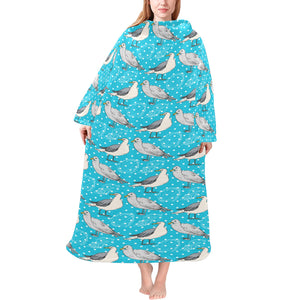 Seagull Pattern Print Design 02 Blanket Robe with Sleeves