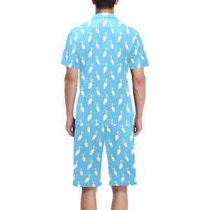 Pelican Pattern Print Design 02 Men's V-Neck Short Pajama Set