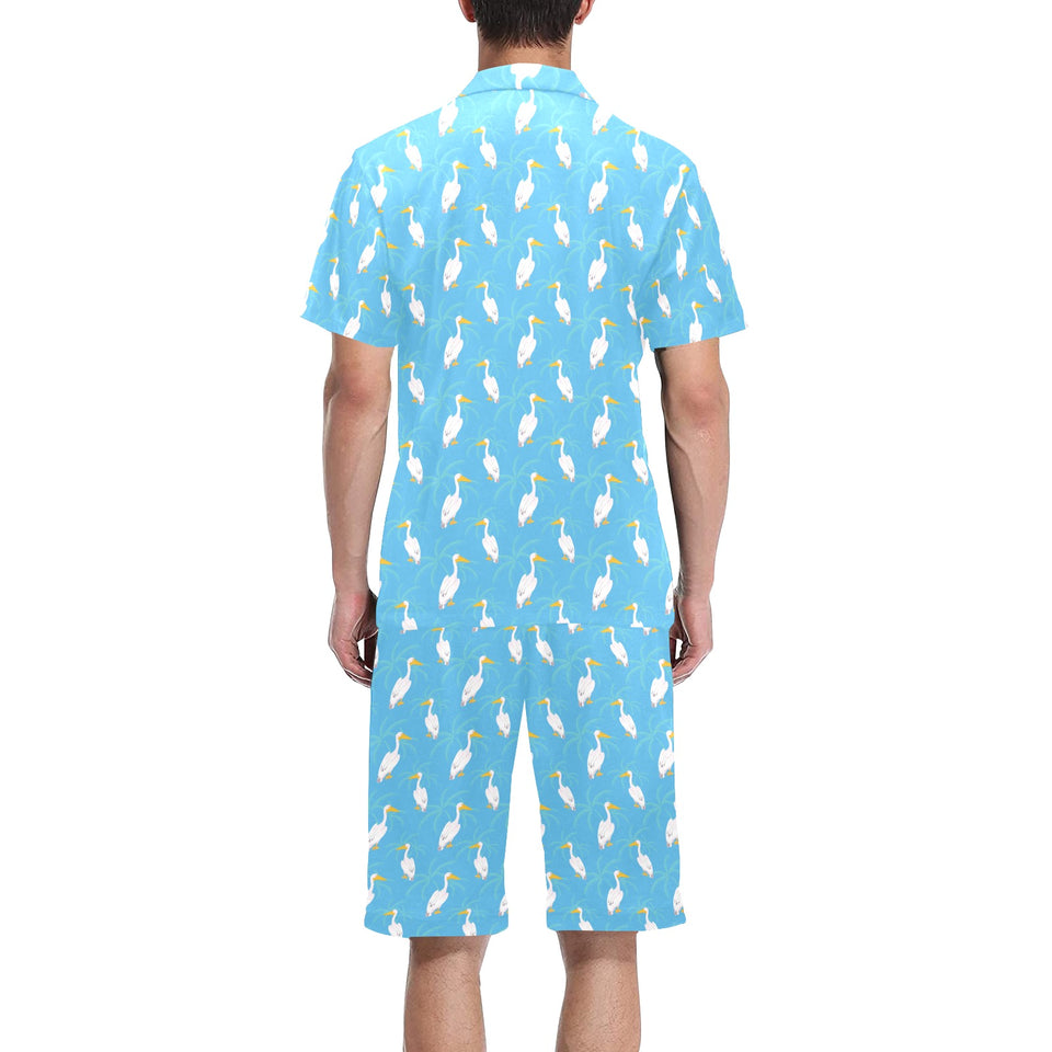 Pelican Pattern Print Design 02 Men's V-Neck Short Pajama Set