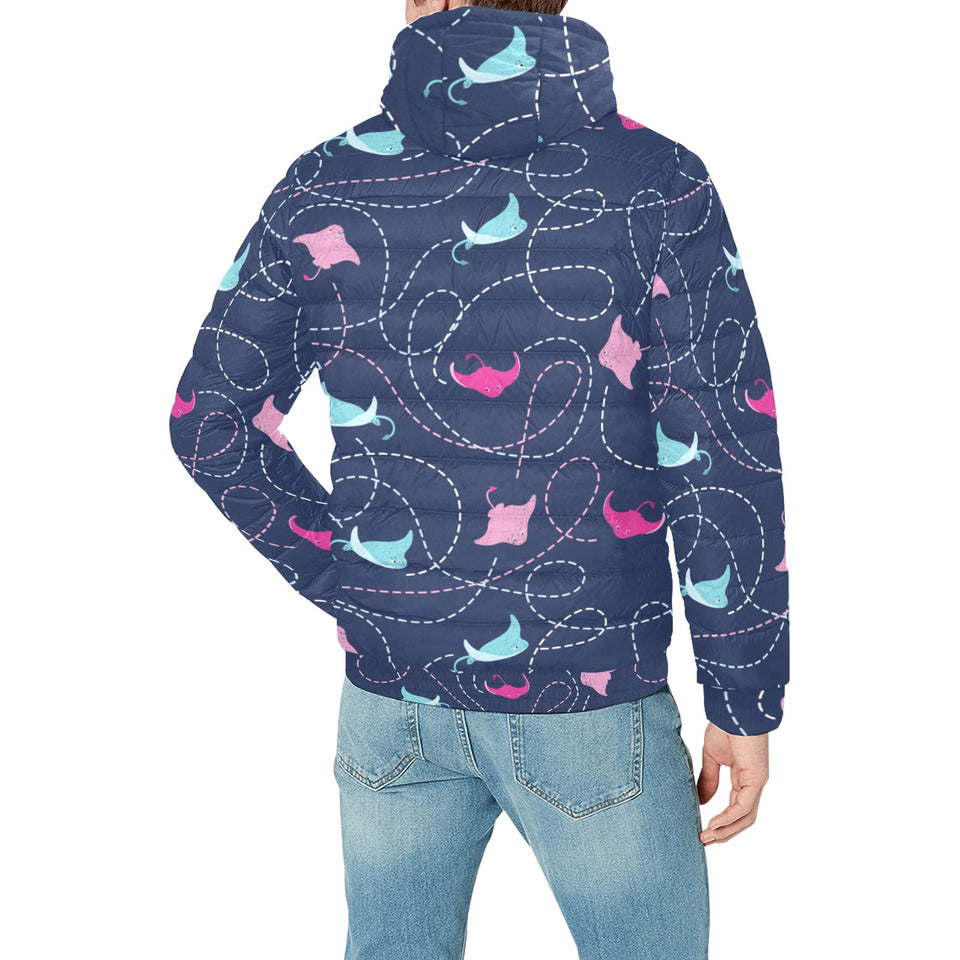 Stingray Pattern Print Design 05 Men's Padded Hooded Jacket(ModelH42)