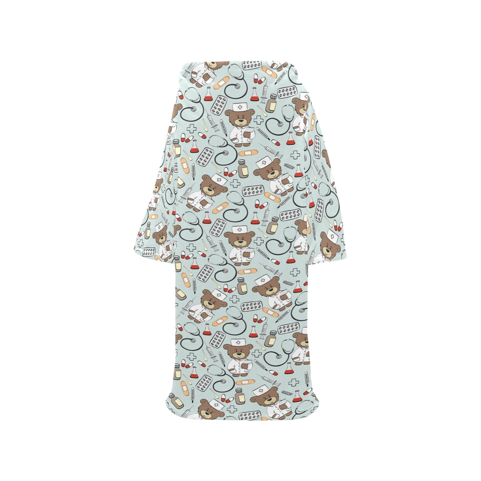 Teddy Bear Pattern Print Design 02 Blanket Robe with Sleeves