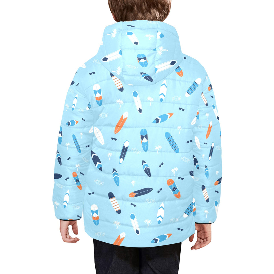 Surfboard Pattern Print Design 05 Kids' Boys' Girls' Padded Hooded Jacket