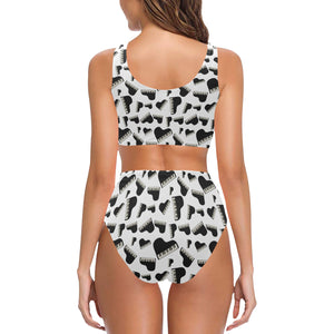 Piano Pattern Print Design 02 Chest Bowknot High Waisted Bikini Swimsuit