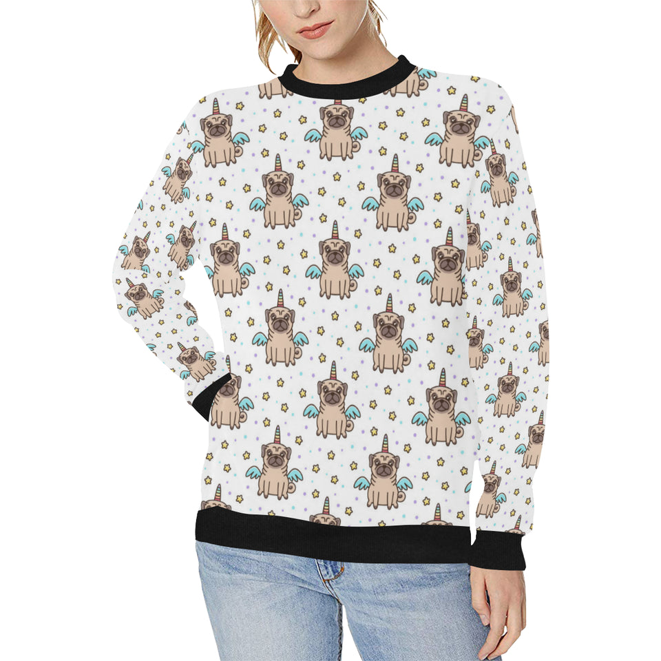 Unicorn Pug Pattern Women's Crew Neck Sweatshirt