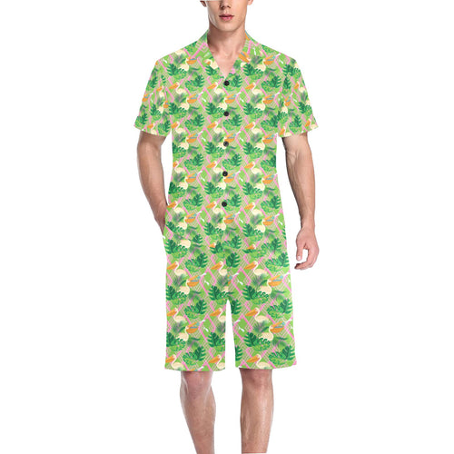 Pelican Pattern Print Design 05 Men's V-Neck Short Pajama Set