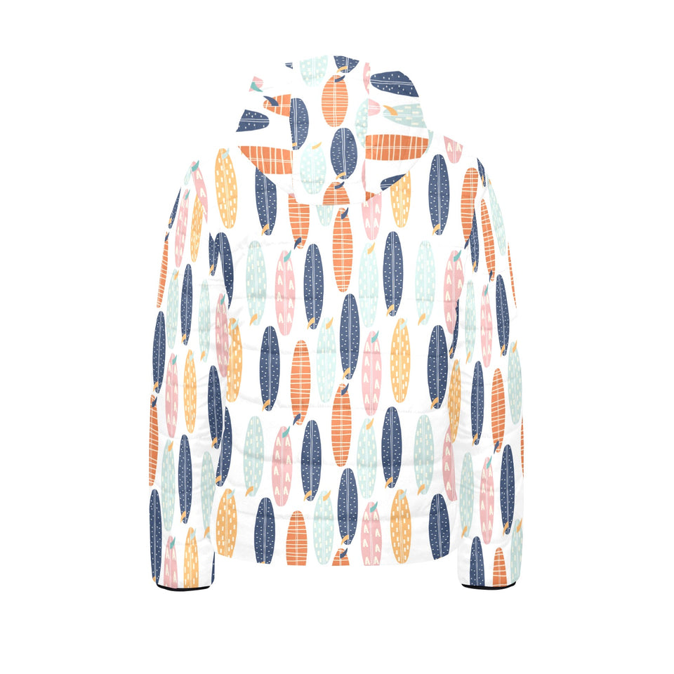 Surfboard Pattern Print Design 04 Kids' Boys' Girls' Padded Hooded Jacket