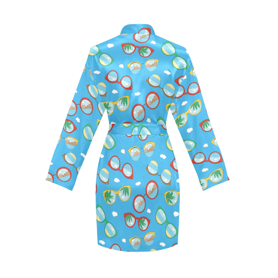 Sun Glasses Pattern Print Design 03 Women's Long Sleeve Belted Night Robe