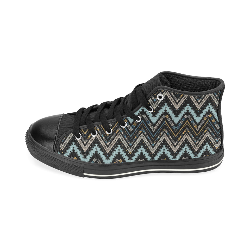 Zigzag Chevron African Afro Dashiki Adinkra Kente Men's High Top Canvas Shoes Black