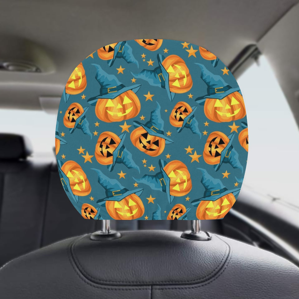 Halloween Pumpkin Witch Hat Pattern Car Headrest Cover