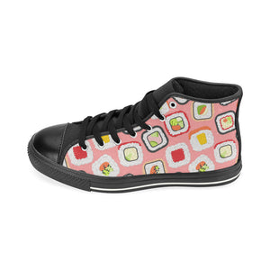 Sushi Roll Pattern Men's High Top Canvas Shoes Black