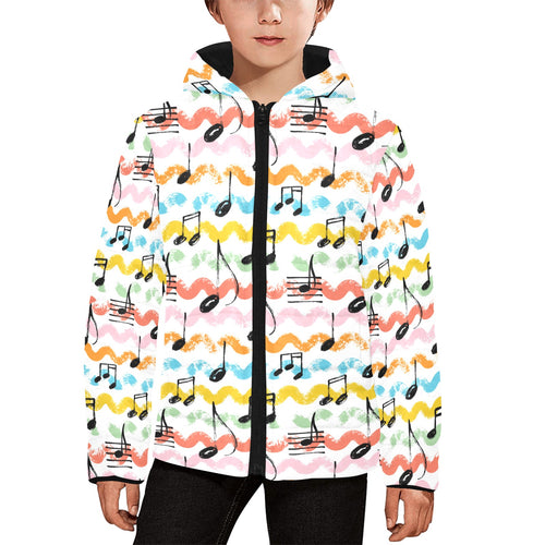 Music Notes Pattern Print Design 01 Kids' Boys' Girls' Padded Hooded Jacket