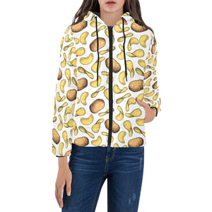 Potato Chips Pattern Print Design 01 Women's Padded Hooded Jacket