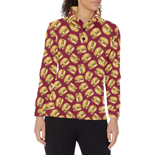 Hamburger Pattern Print Design 01 Women's Long Sleeve Polo Shirt