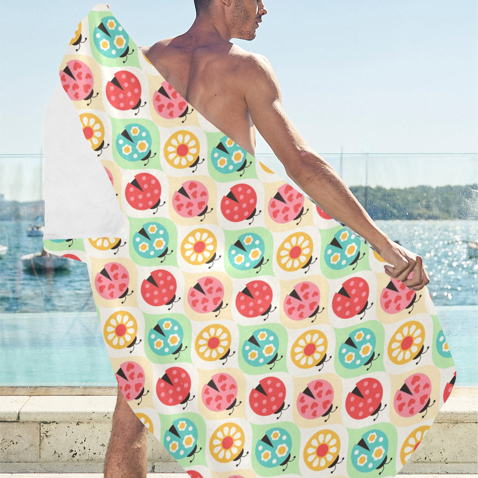 Ladybug Pattern Print Design 02 Beach Towel