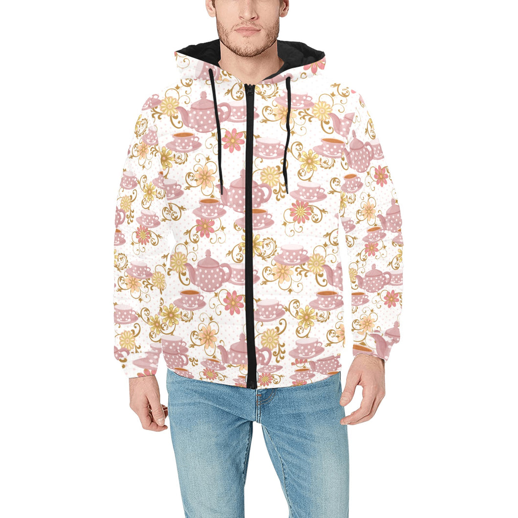 Tea pots Pattern Print Design 01 Men's Padded Hooded Jacket(ModelH42)