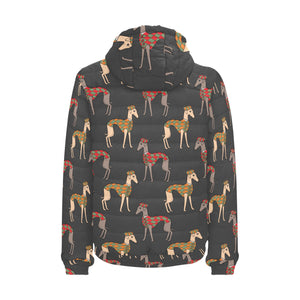 Greyhound Pattern Print Design 01 Men's Padded Hooded Jacket(ModelH42)