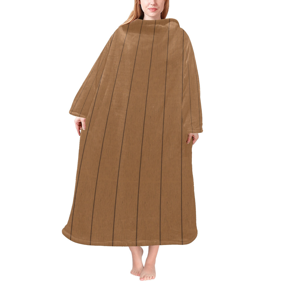 Wood Printed Pattern Print Design 03 Blanket Robe with Sleeves