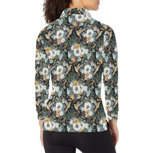 Hummingbird Pattern Print Design 05 Women's Long Sleeve Polo Shirt