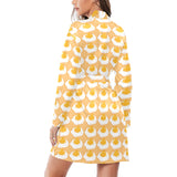 Fried Eggs Pattern Print Design 04 Women's Long Sleeve Belted Night Robe