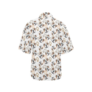 English Bulldog Pattern Print Design 01 Women's All Over Print Hawaiian Shirt