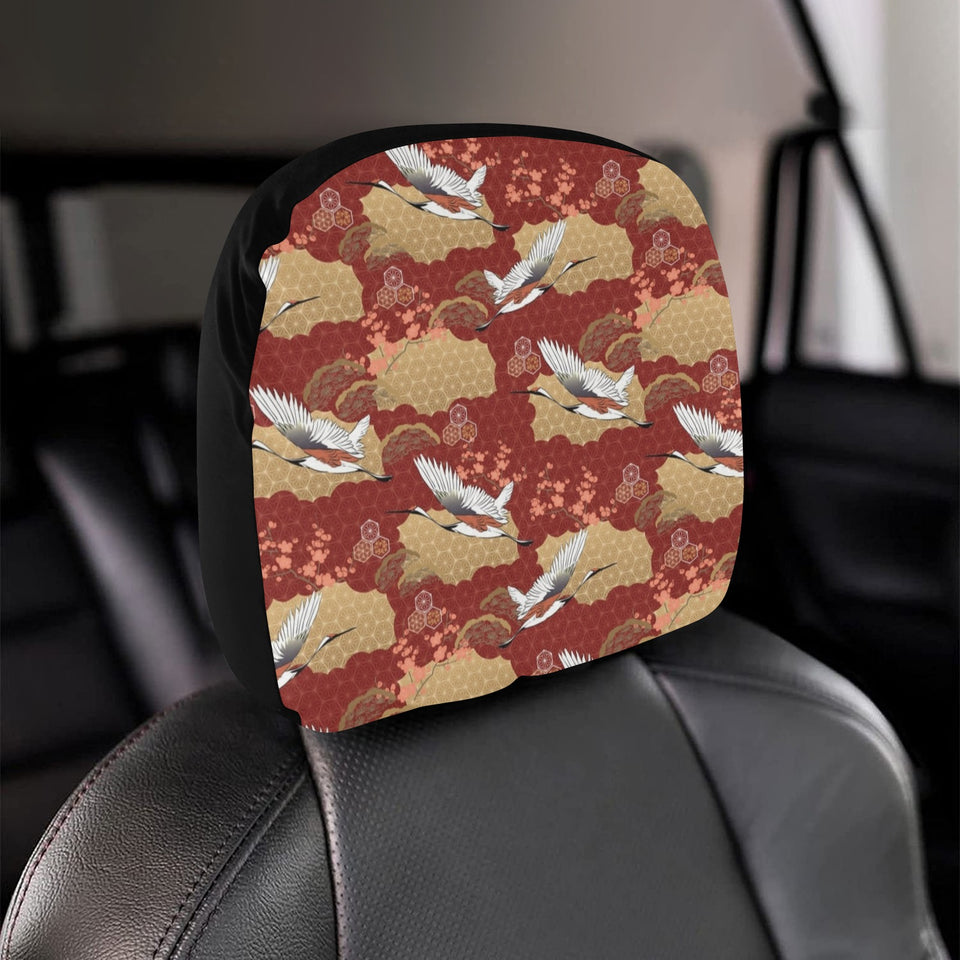 Japanese Crane Theme Pattern Car Headrest Cover