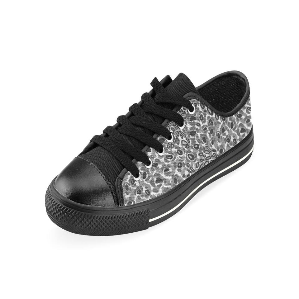 Gray Leopard Texture Pattern Kids' Boys' Girls' Low Top Canvas Shoes Black