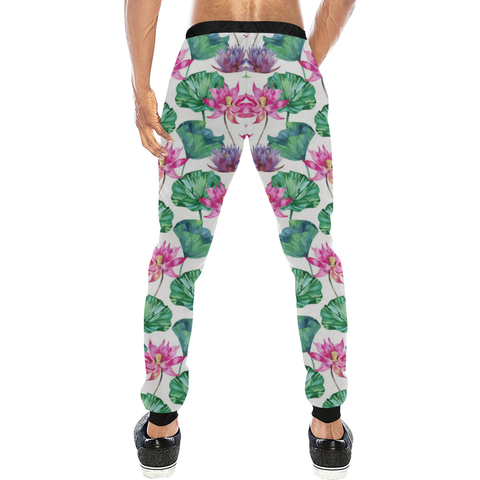 Pink Lotus Waterlily Pattern Unisex Casual Sweatpants