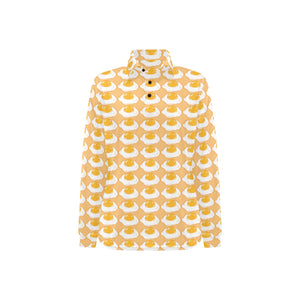 Fried Eggs Pattern Print Design 04 Women's Long Sleeve Polo Shirt