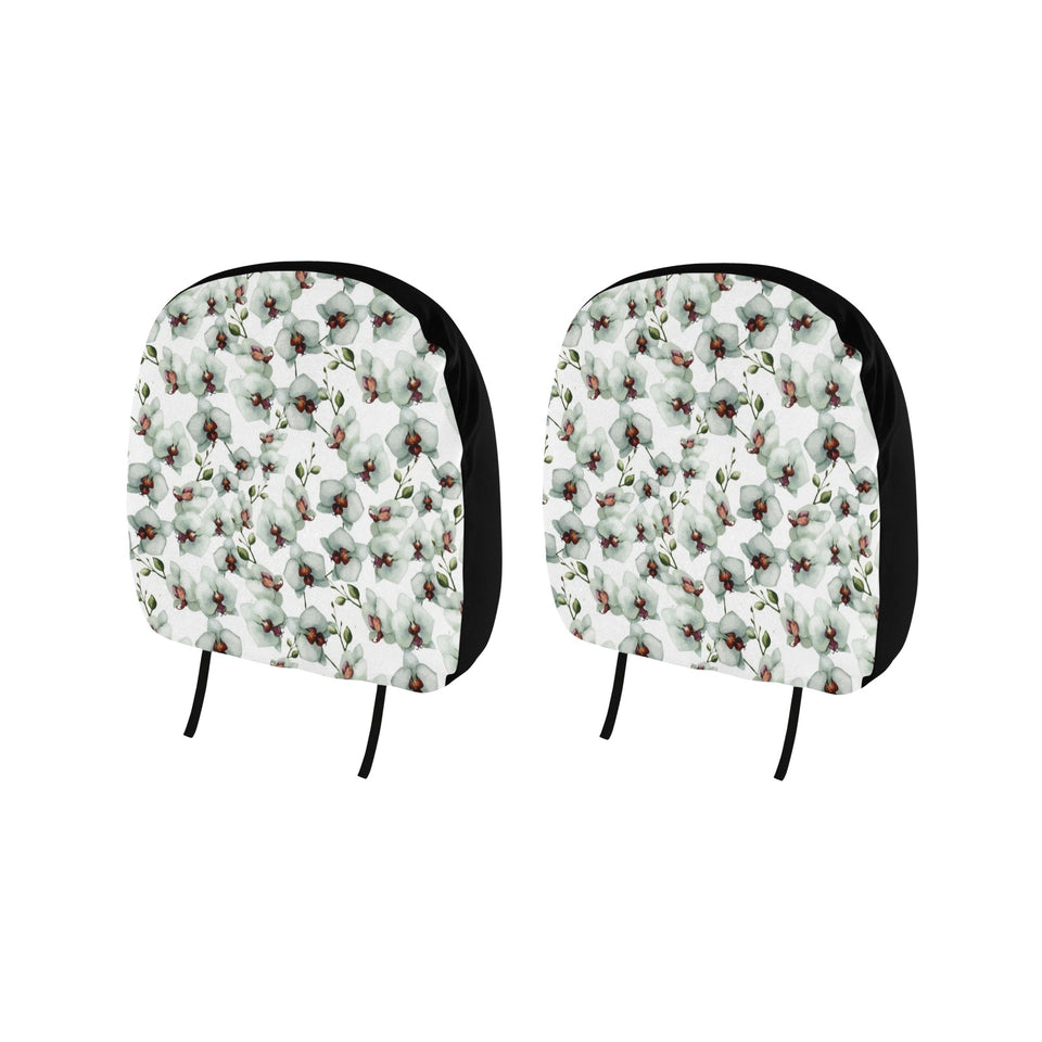 White Orchid Pattern Car Headrest Cover