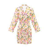 Hummingbird Pattern Print Design 03 Women's Long Sleeve Belted Night Robe