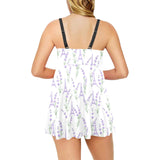 Eiffel Tower Lavender Pattern Print Design 01 Chest Sexy Pleated Two Piece Swim Dress