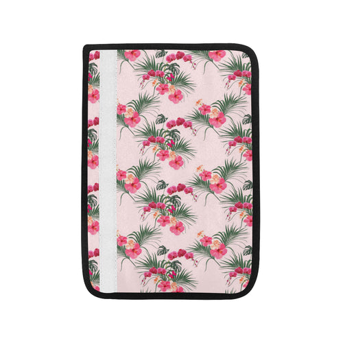 Red Pink Orchid Hibiscus Pattern Car Seat Belt Cover