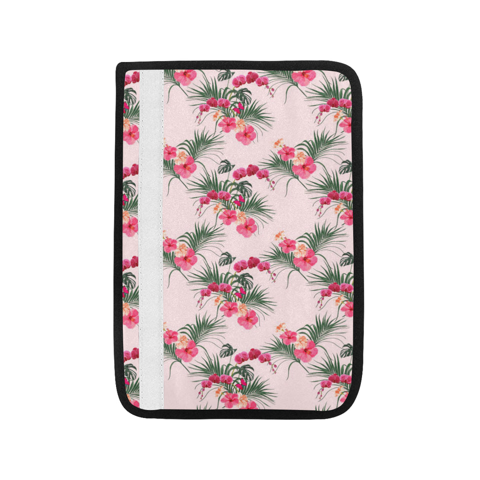 Red Pink Orchid Hibiscus Pattern Car Seat Belt Cover