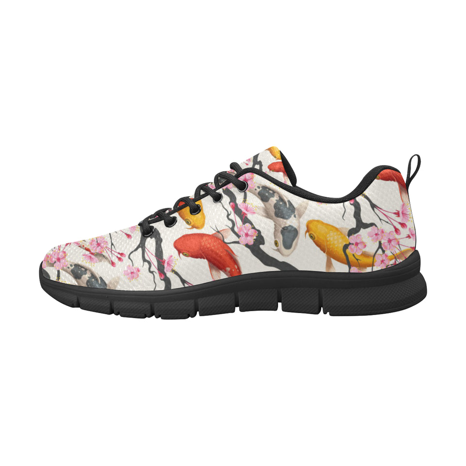 Colorful Koi Fish Carp Fish and Sakura Pattern Men's Sneakers Black