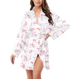 Eiffel Tower Pink Theme Pattern Print Design 05 Women's Long Sleeve Belted Night Robe