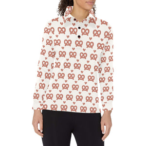 Pretzels Pattern Print Design 01 Women's Long Sleeve Polo Shirt