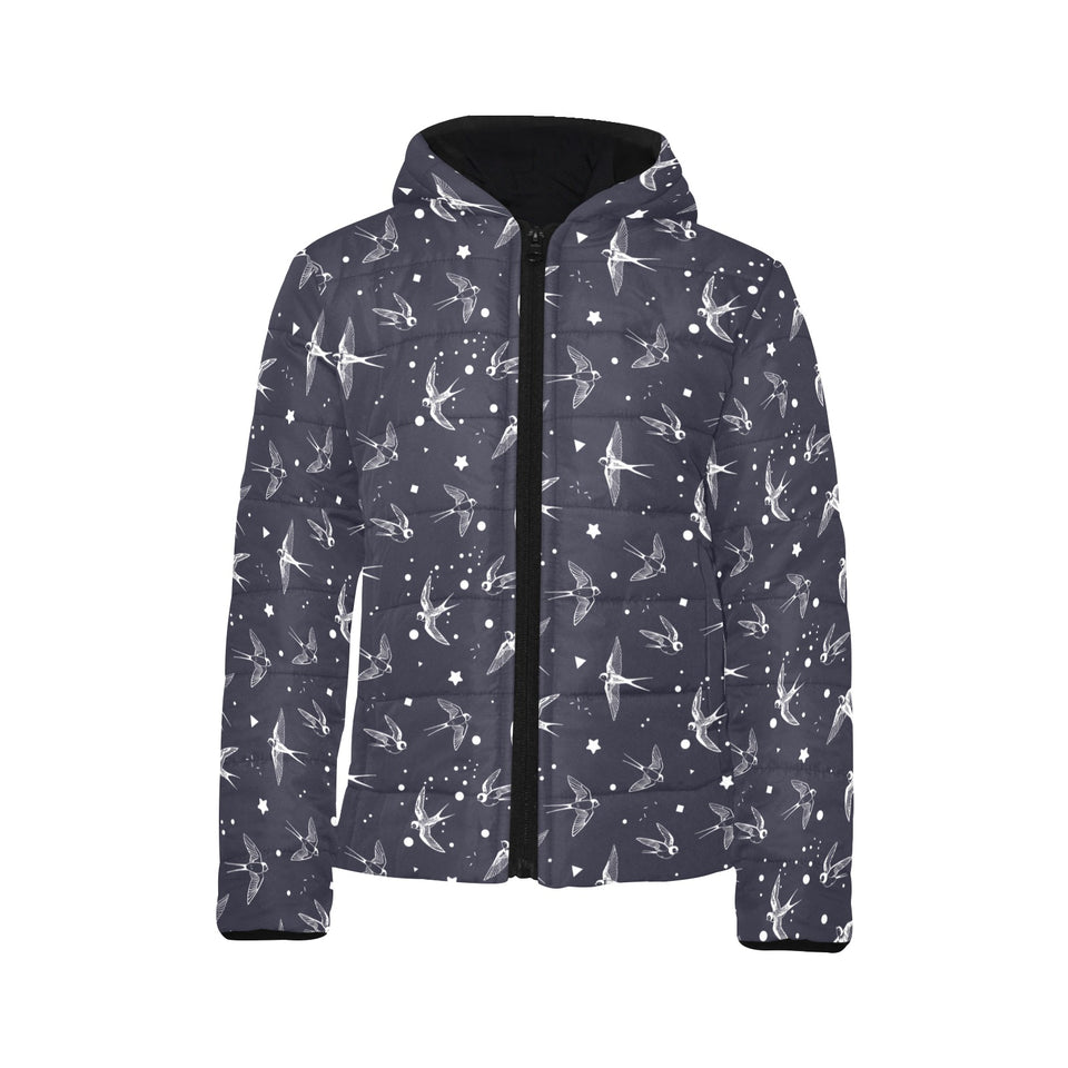 Swallow Pattern Print Design 02 Kids' Boys' Girls' Padded Hooded Jacket