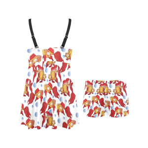 Goldfish Pattern Print Design 02 Chest Sexy Pleated Two Piece Swim Dress