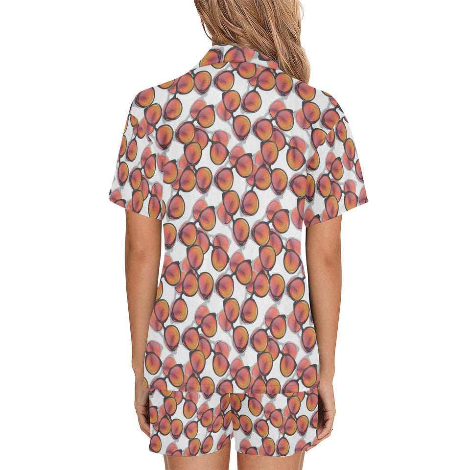 Sun Glasses Pattern Print Design 01 Women's V-Neck Short Pajama Set