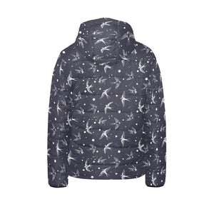 Swallow Pattern Print Design 02 Kids' Boys' Girls' Padded Hooded Jacket