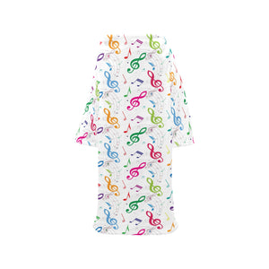 Music Notes Pattern Print Design 02 Blanket Robe with Sleeves