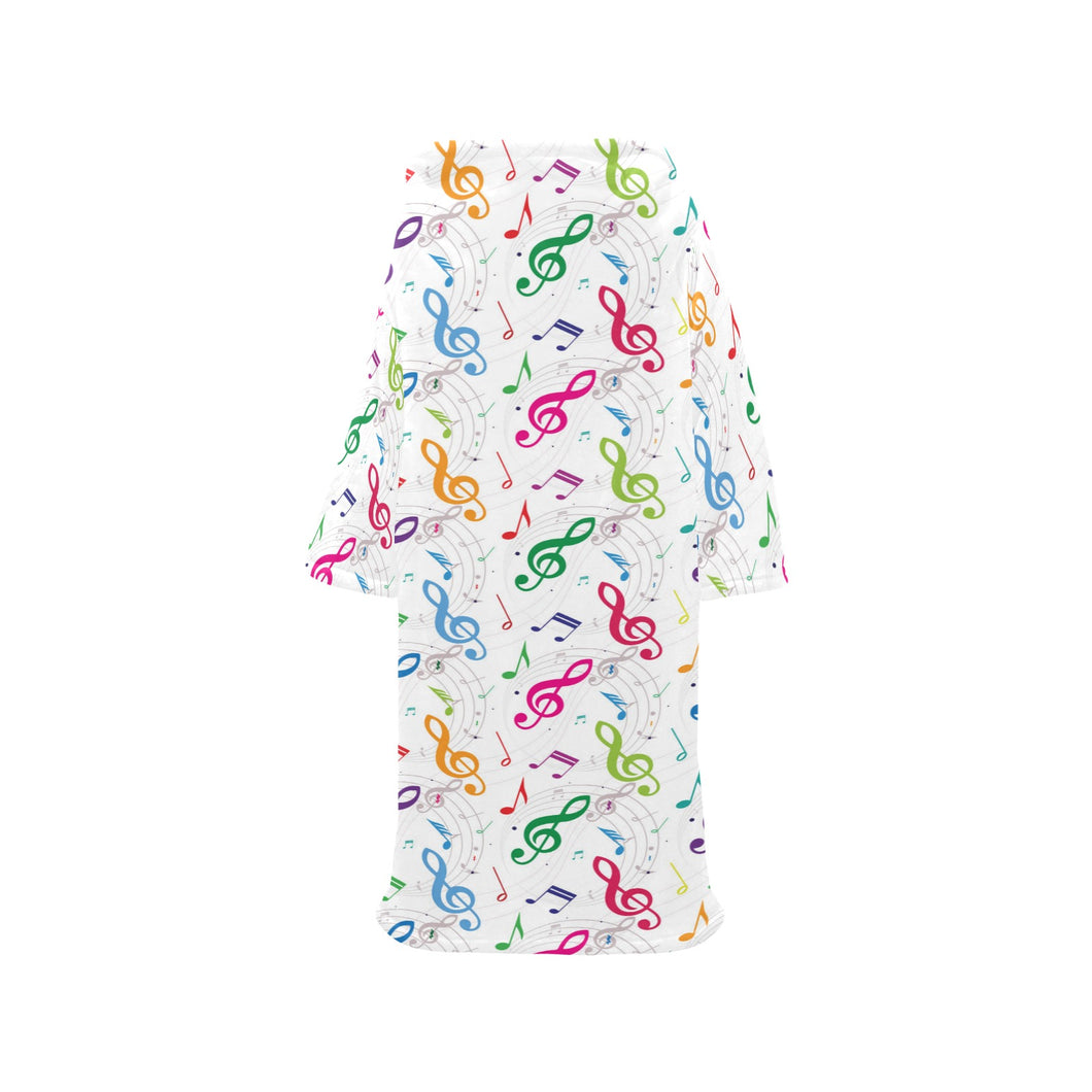 Music Notes Pattern Print Design 02 Blanket Robe with Sleeves