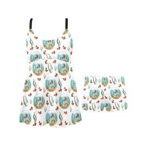 Goldfish Pattern Print Design 01 Chest Sexy Pleated Two Piece Swim Dress