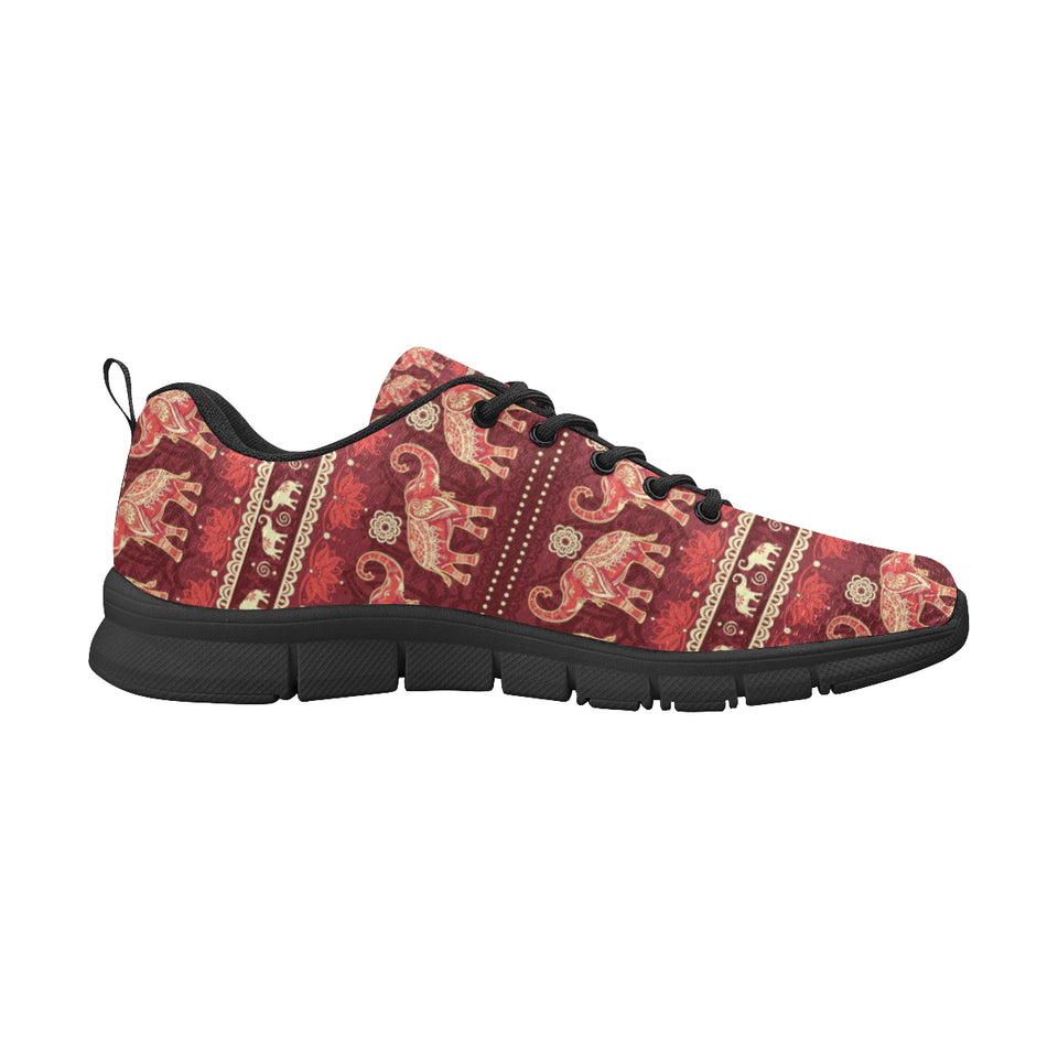 Elephant Red Pattern Ethnic Motifs Men's Sneakers Black