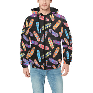 Skate Board Pattern Print Design 04 Men's Padded Hooded Jacket(ModelH42)