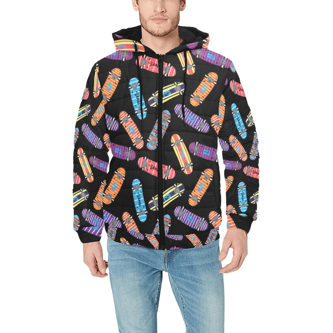 Skate Board Pattern Print Design 04 Men's Padded Hooded Jacket(ModelH42)