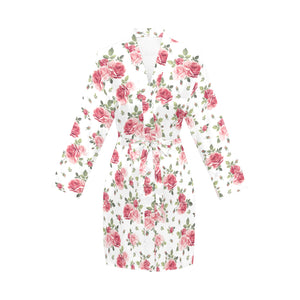 Rose Pattern Print Design 02 Women's Long Sleeve Belted Night Robe