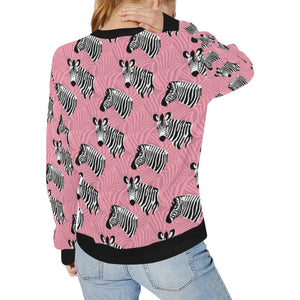 Zebra Head Pattern Women's Crew Neck Sweatshirt