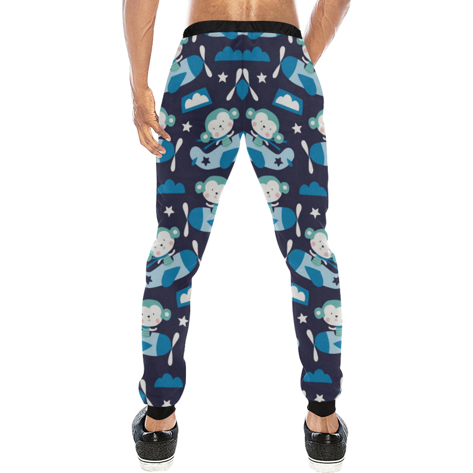 Monkey in Airplane Pattern Unisex Casual Sweatpants